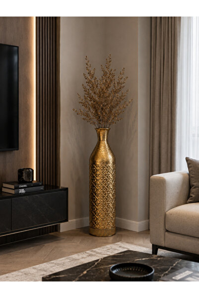 THE LİNSE Gold Dekoratif Yer Vazosu Büyük Boy – Lüks Salon Vazosu, Metal Görü...