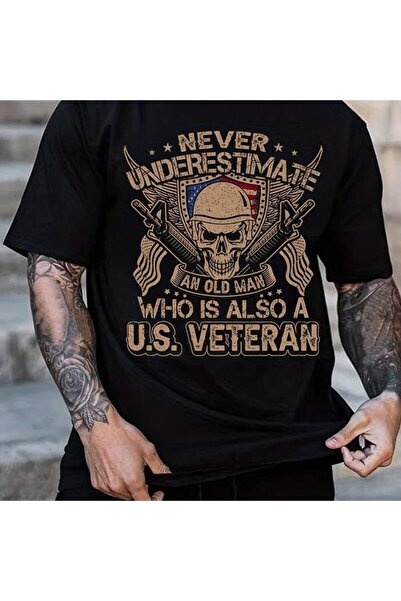 Astogria13 Men's Veteran Letter Print Short Sleeve Stretch Pattern T-Shirt, S...