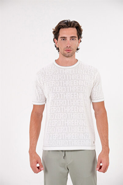 GMG FIRENZE Crew Neck Openwork Short Sleeve Men's Sweater with Zero Writing