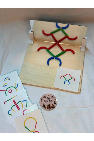 ce-ee ahşap oyuncak Aynalı Çubuklu Tangram Görsel Kart içerikli Kart Zorluk S...