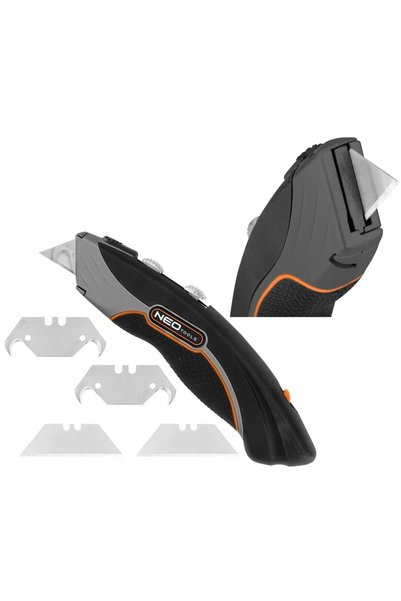 NEO Tools CUȚIT NEO CU LAMA TRAPEZOIDALĂ ȘI CÂRLIG, METALIC
