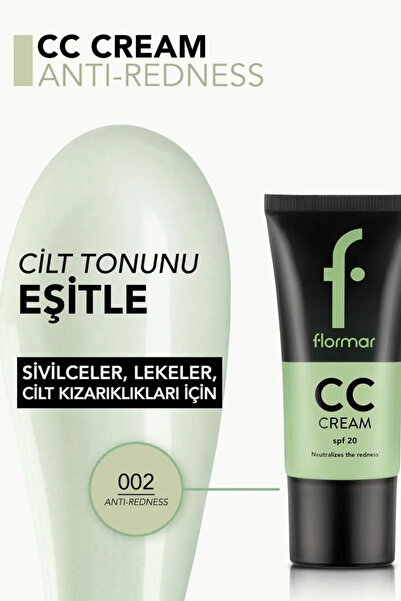 Flormar Anti-Redness Kızarık Görünüm & Kırmızı İz Önlemeye Yardımcı SPF20 CC ...