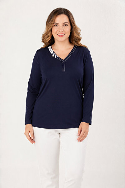 bihan store Women's V-Neck Collar Embroidered Combed Cotton Blouse Y26-641-Na...