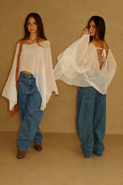 World Fashion Trends SIRTI BAĞCIKLI SALAŞ KALIP TRANSPARAN ŞİFON BLUZ