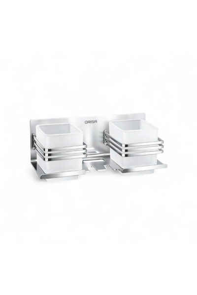 Orisa Double Wall Mounted Cup Holder Square Chrome Heavy Duty - Orissa