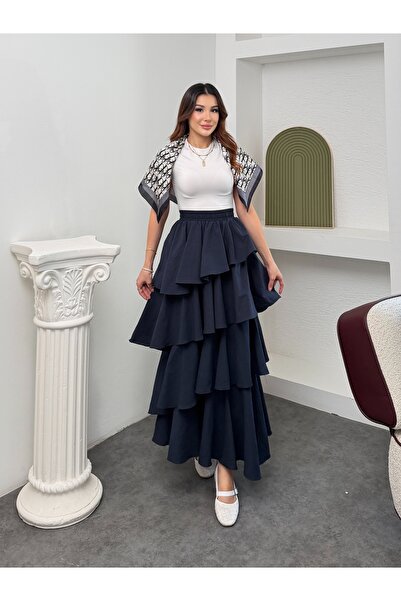 Hatun Atila Women's Tensel Modal Fabric Layered Ruffled Maxi Skirt - 51932