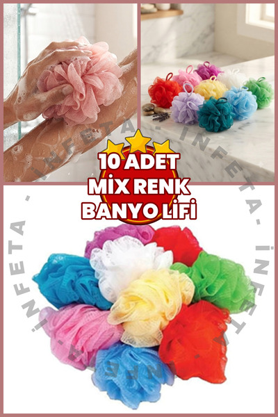 İnfeta 10 Pieces Mixed Color Bath Loofah Puff Bath Scrubber Soft Tulle Shower...
