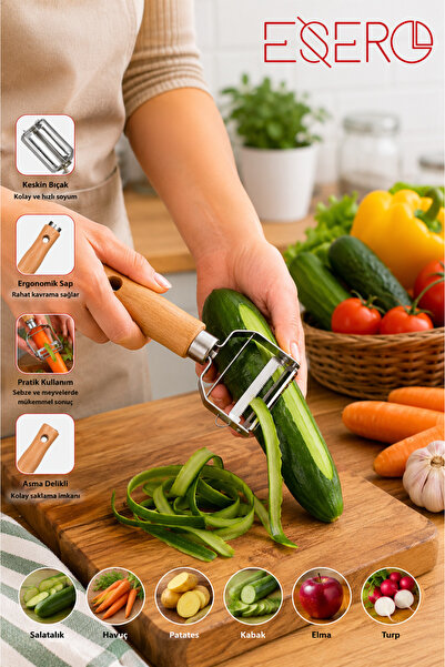 ESERO Steel Wooden Handle Vegetable Peeler Fruit Potato Carrot Cucumber Peeler Ergonomic Kitchen Peeler