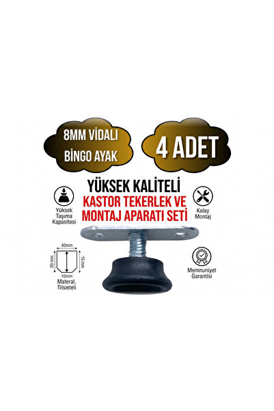 Beyaz Bingo Ayarlanabilir Ayak 8mm Vidalı Masa Ayağı(4 ADET)(EN DÜŞÜK YÜK:13MM EN BÜYÜK