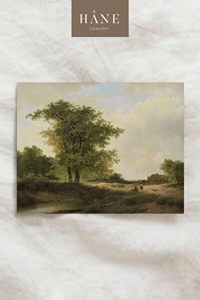 Hane Concept Vintage Büyük Ağaç Manzarası Posteri, Dere Kenarında Pastoral Kı...