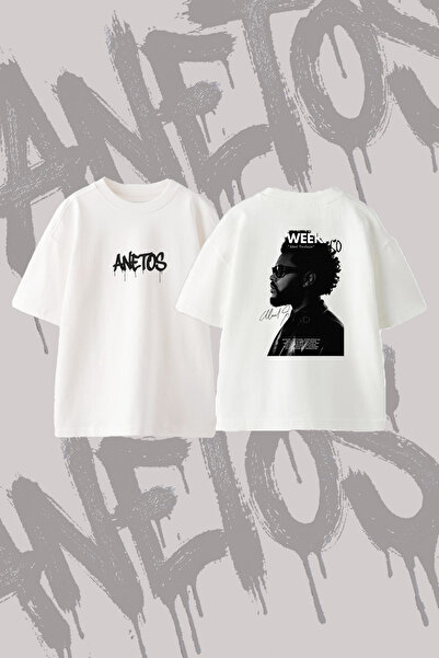 Anetos Abel Tesfaye Design Back Printed Cotton White Oversize T-Shirt