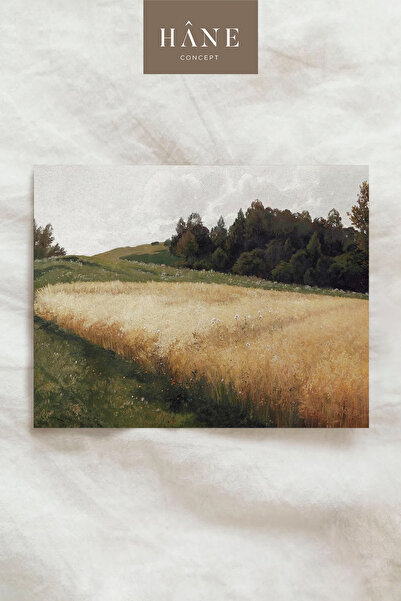 Hane Concept Vintage Golden Field of Barley Poster, Rural Nature Scenery Decor