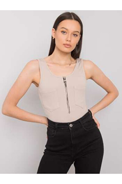 Italy Moda Top Dama Dungi, Decolteu rotund, ITALY MODA, Bej