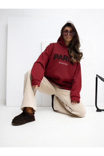 rue parıs Women's Sweatshirt, RUE PARIS, Cotton, Long Sleeve, Bordeaux, model...