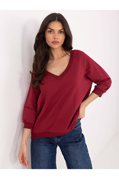 rue parıs Women's Sweatshirt, RUE PARIS, Cotton, 3/4 Sleeve, Bordeaux, model ...