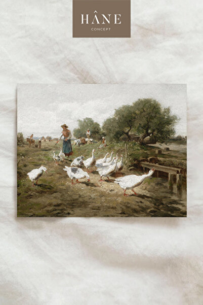 Hane Concept Vintage Kaz Çiftliği Posteri, Köy Yaşamı ve Pastoral Hayvan Sahnesi