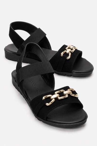 CCWAY AYAKKABI Single Buckle Ribbed Women's Sandals Black