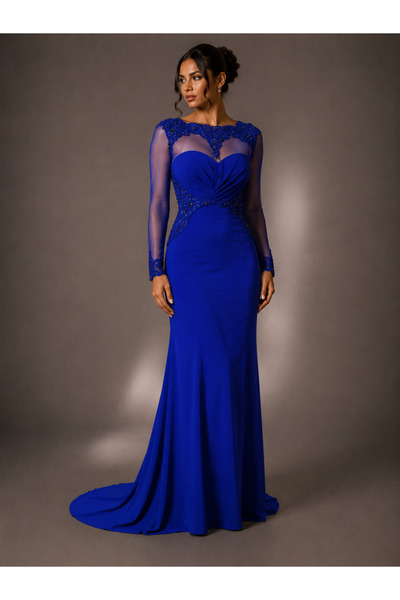 Queens dresses Turkish Evening Dress Blue Color Embroidered