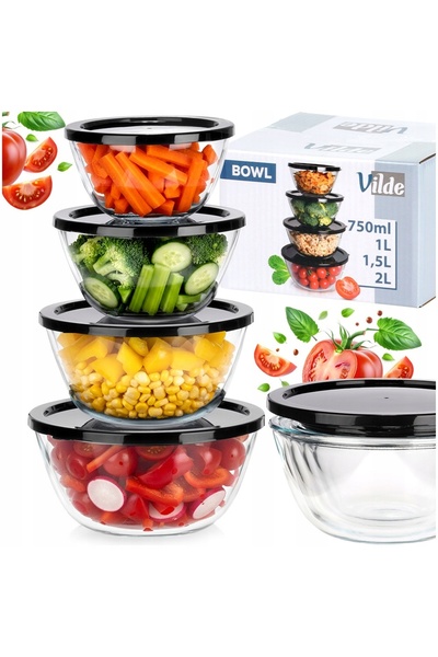 Vilde Set de 4 boluri cu capac, boluri pentru alimente, salatera