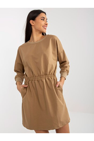 LILYROSE Rochie Dama, Lily Rose, Bumbac, Rochie evazata, Bej inchis, model EM...