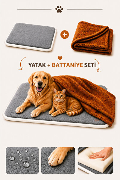 Carpetella Pati Dostu Battaniyeli Kedi Köpek Yatağı Ortopedik Süngerli Yumuşa...