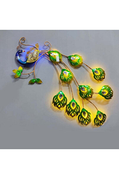 Al Athar Arts Wall Hanging Metal Peacock Panel With Led Light With Hand Paint...