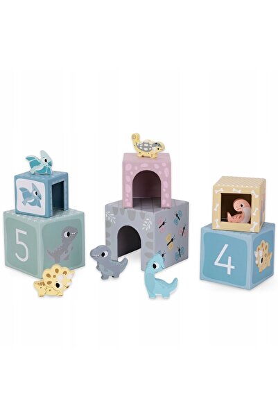 mamabrum Turn piramidal din lemn cu figurine dinozauri pentru copii