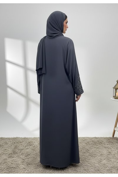 Nukhbaa Beaded Neck Abaya-856