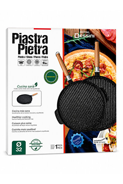 PRC Double Sided Grill Pan 32 cm, Stone Type, Non-Stick, Wooden Handle, Compa...