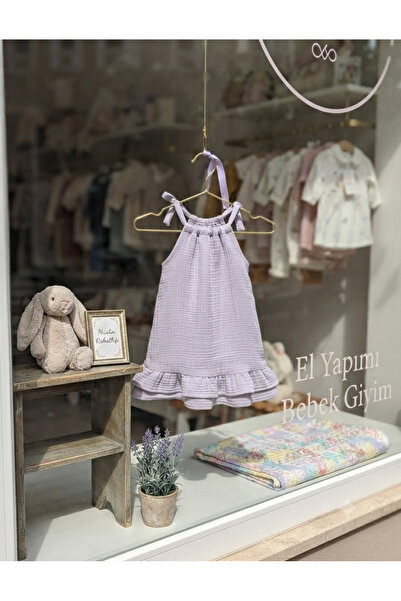NO BRAND Daisybaby %100 Pamuklu Müslin Bebek Elbisesi - Lila