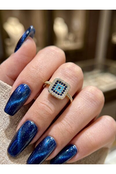 EKİDORA Kare Nazar Vintage Adjustable Women's Ring with Zircon Stone Gold Pla...