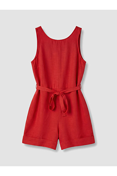 LC Waikiki Lcw Vision Red Linen Blend Women's Shorts Jumpsuit with Belted Waist