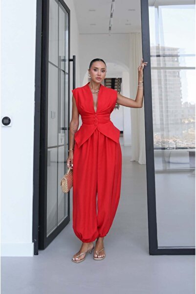 Havoş Red Talia Vest and Shalwar Pants Set