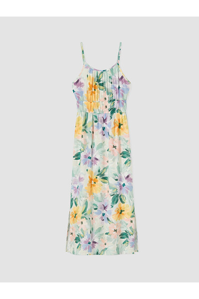 LC Waikiki Lcw Everyday Ecru Rope Strap Floral Slit Dress