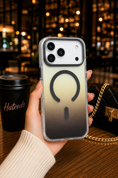 Hatreds iPhone 17 Pro Max Uyumlu MagSafe Transparan Renk Geçişli Kılıf Gri