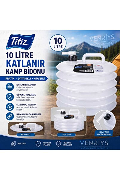 Titiz Plastik Venriys Katlanır Musluklu Su Bidonu 10 Lt - A Kalite Taşınabili...
