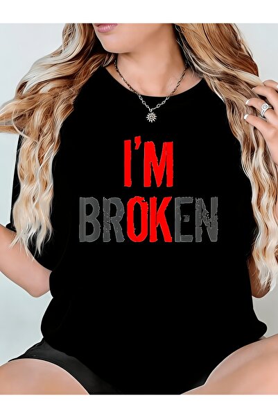 En22 1 قطعة تي شيرت نسائي بطباعة حرارية ثنائية الأبعاد IM BROKEN، مريح وقابل ...