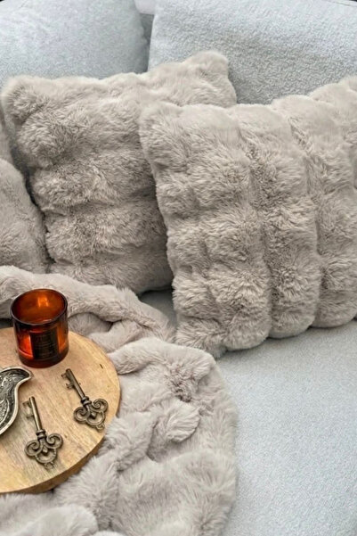 Vivanni Home Bubble 2'li Kırlent Kılıfı Peluş Tavşan Tüyü Toz Alerjen Üretmeyen