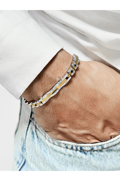 FERRO Yellow and Silver Steel Men's Bracelet Frj10198A-D 2 Year Warranty Gift...