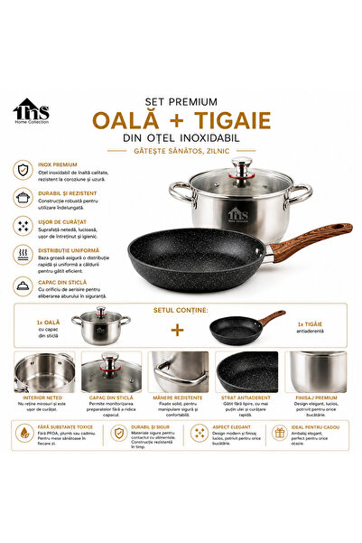 tns Stainless Steel Pot Top Bottom Set Ø24 cm + Non-Stick Frying Pan Ø26 cm E...