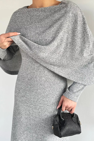 Aryena Gray Women's Poncho Lycra Dress