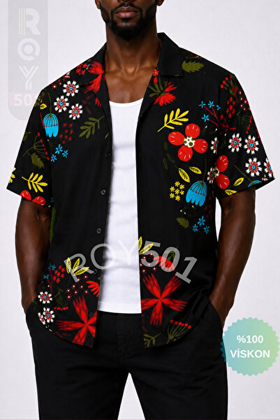 ROY501 Men's Short Sleeve Shirt Patterned Short Sleeve Shirt Summer Shirt Men...