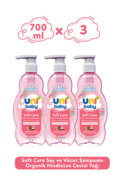 Uni Baby Soft Care Organik Hindistan Cevizi Yağlı Saç ve Vücut Şampuanı 700 m...