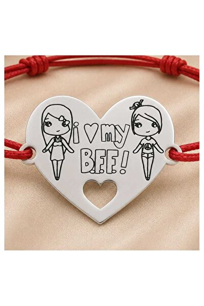 Simoshop Brățară cu șnur roșu și inimioară din argint 925 - I Love My BFF