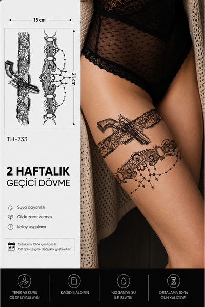 medink tattoo Gerçekci Geçici Jartiyer Silah Dantelli Dövme Yapıştırma Etiket...