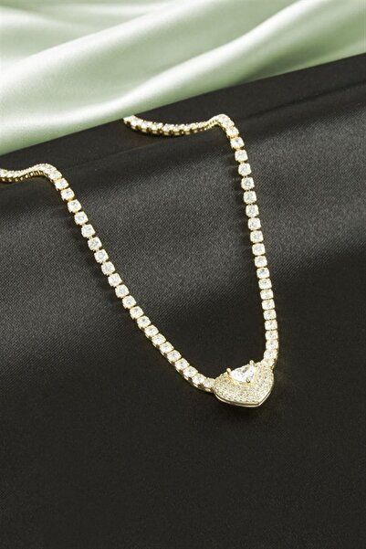 Generic Brand Heart Zircon Stone Luxury Necklace - Yellow