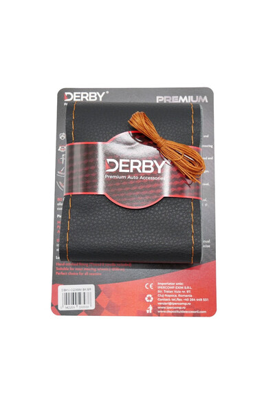Derby Black steering wheel cover with needle and thread 80 g, brown stitching