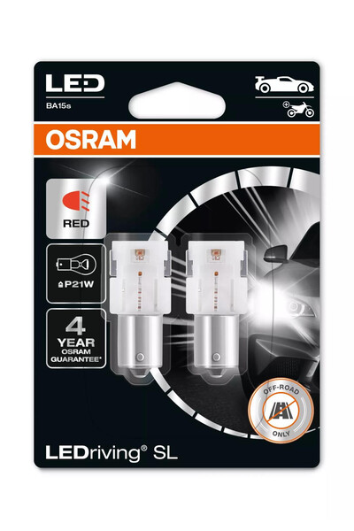 Osram LEDriving SL P21W Red bulb | 12V - 1.8W - BA15s - Top Bottom Set of 2 (...