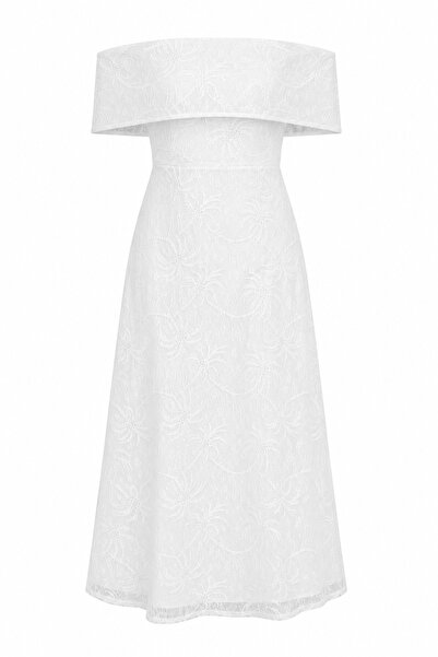 HAZELANNA White Dress with Lace Inserts