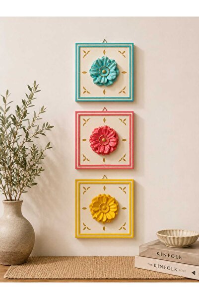 amazoondesing Vintage 3'lü Çiçek Duvar Dekoru Çerçeveli Kabartmalı Dekoratif ...